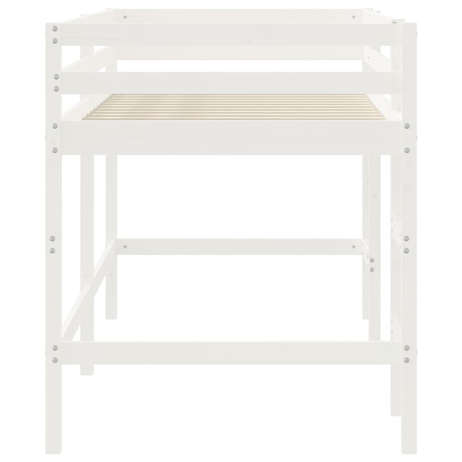 Cama alta de niños con escalera madera maciza blanca 90x200