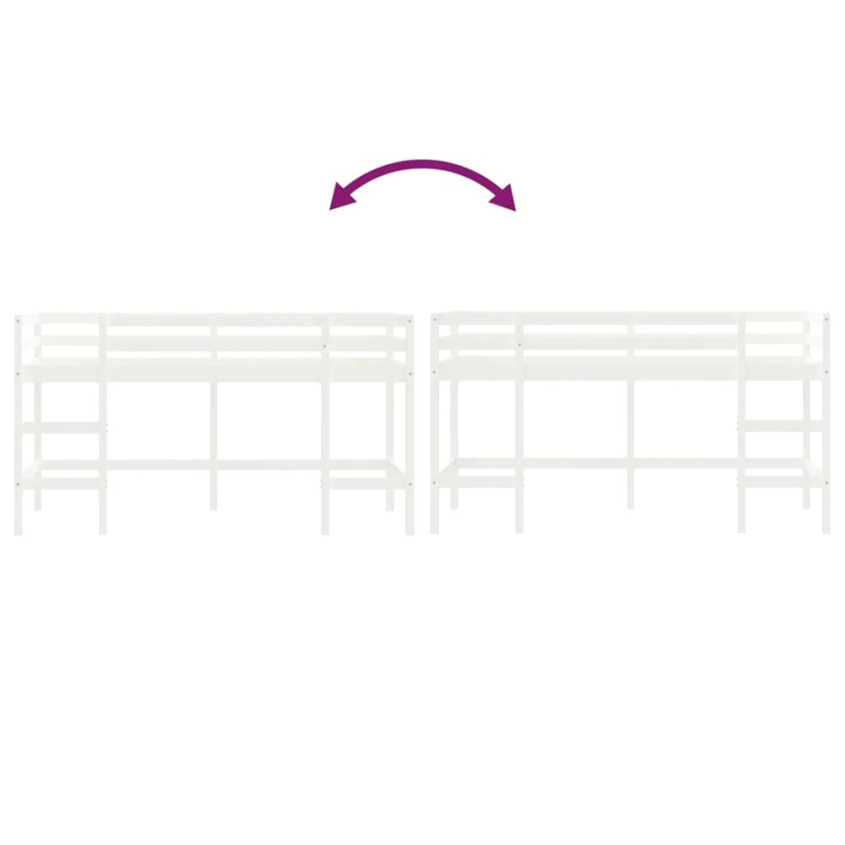 Cama alta de niños con escalera madera maciza blanca 90x200