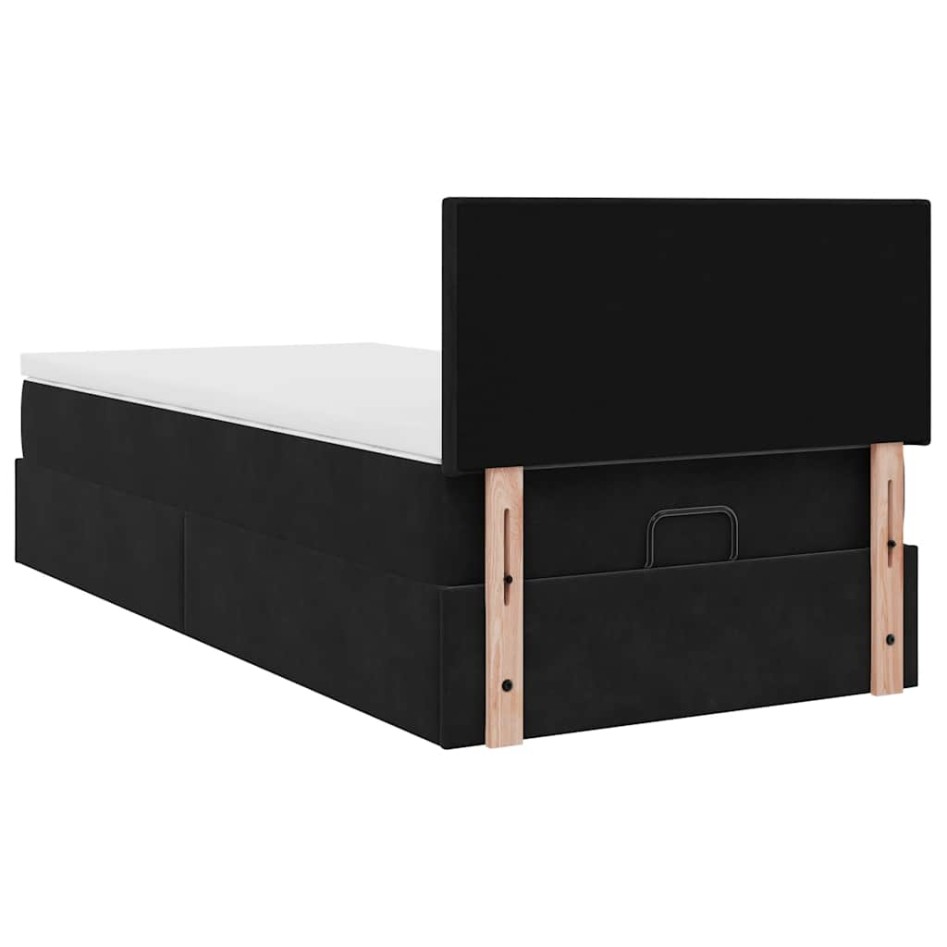 Estructura cama otomana colchón terciopelo negra 90x190