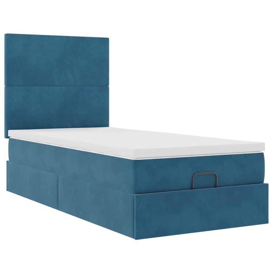 Estructura de cama otomana con colchones terciopelo azul