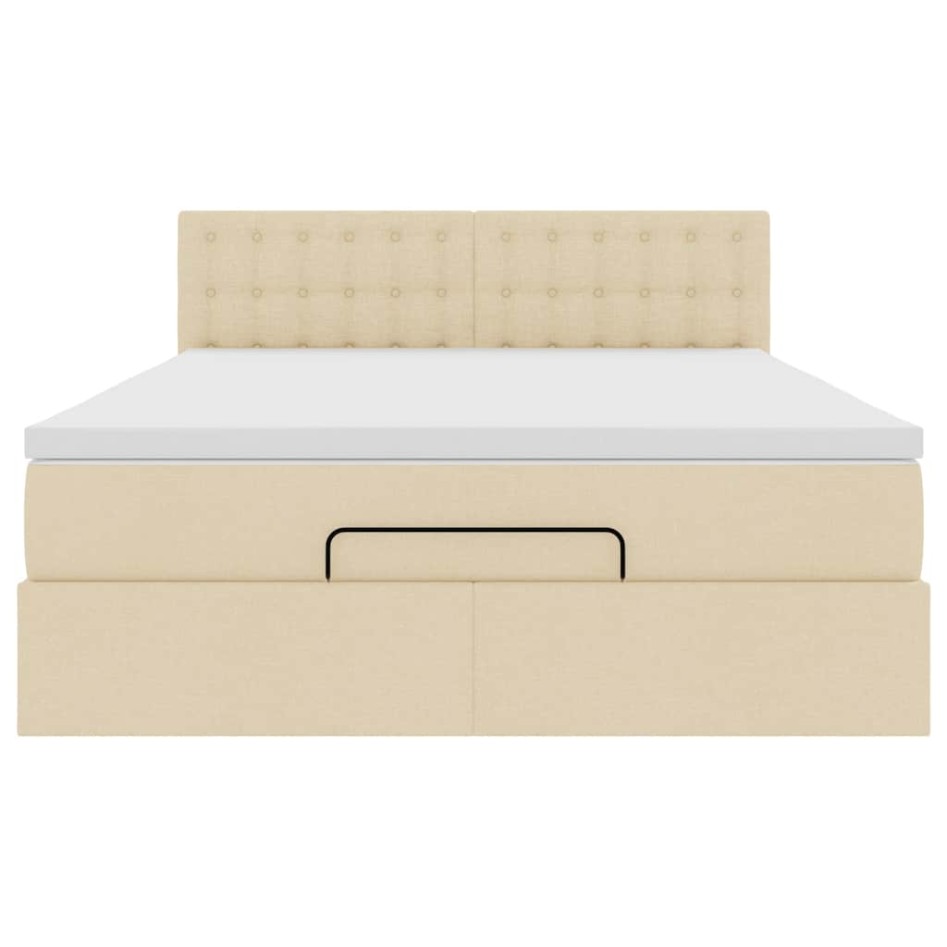 Cama otomana con colchón de tela color crema 140x190