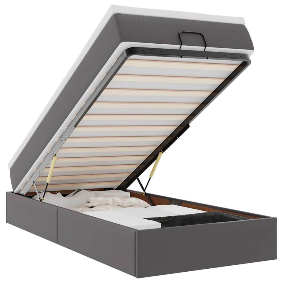 Estructura cama otomana colchón cuero sintético gris