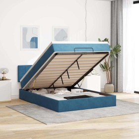 Estructura de cama otomana con colchón azul oscuro 140x200