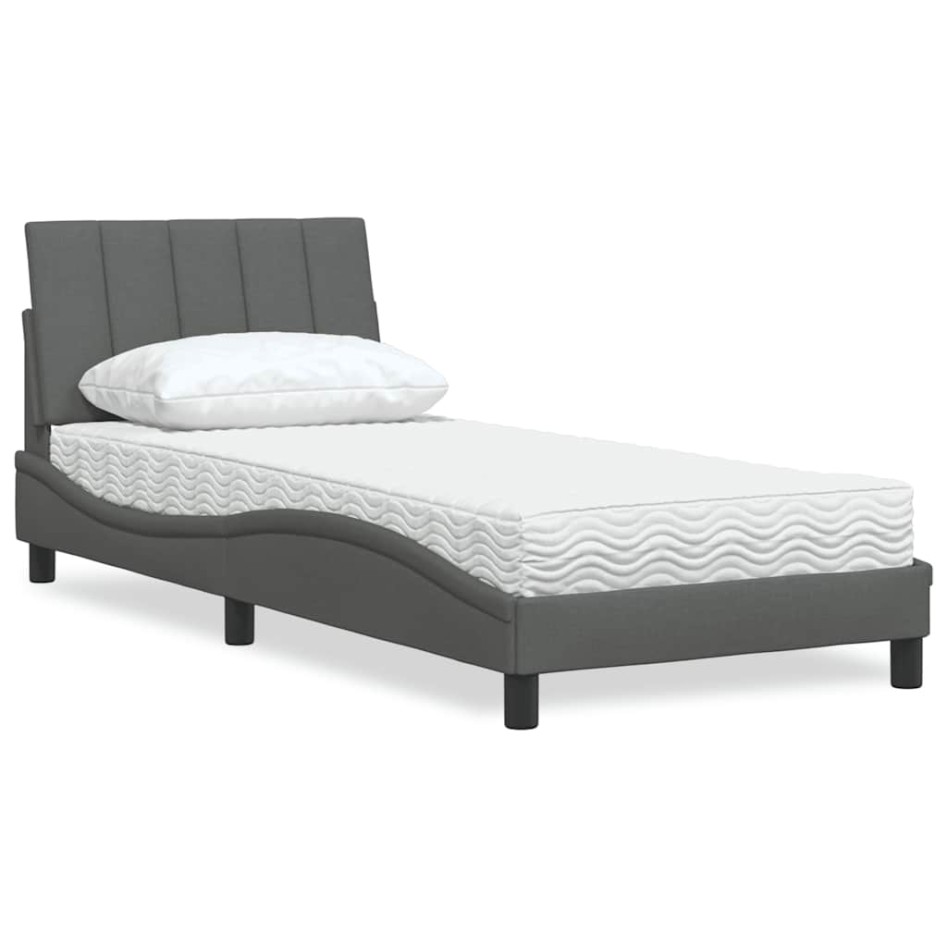 Cama con colchón tela gris oscuro 90x190