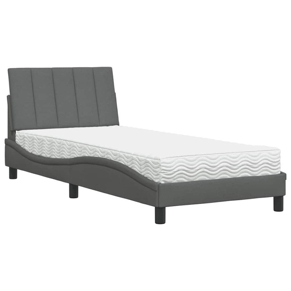 Cama con colchón tela gris oscuro 90x190