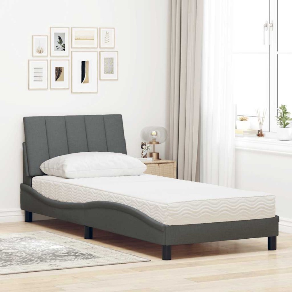 Cama con colchón tela gris oscuro 90x190