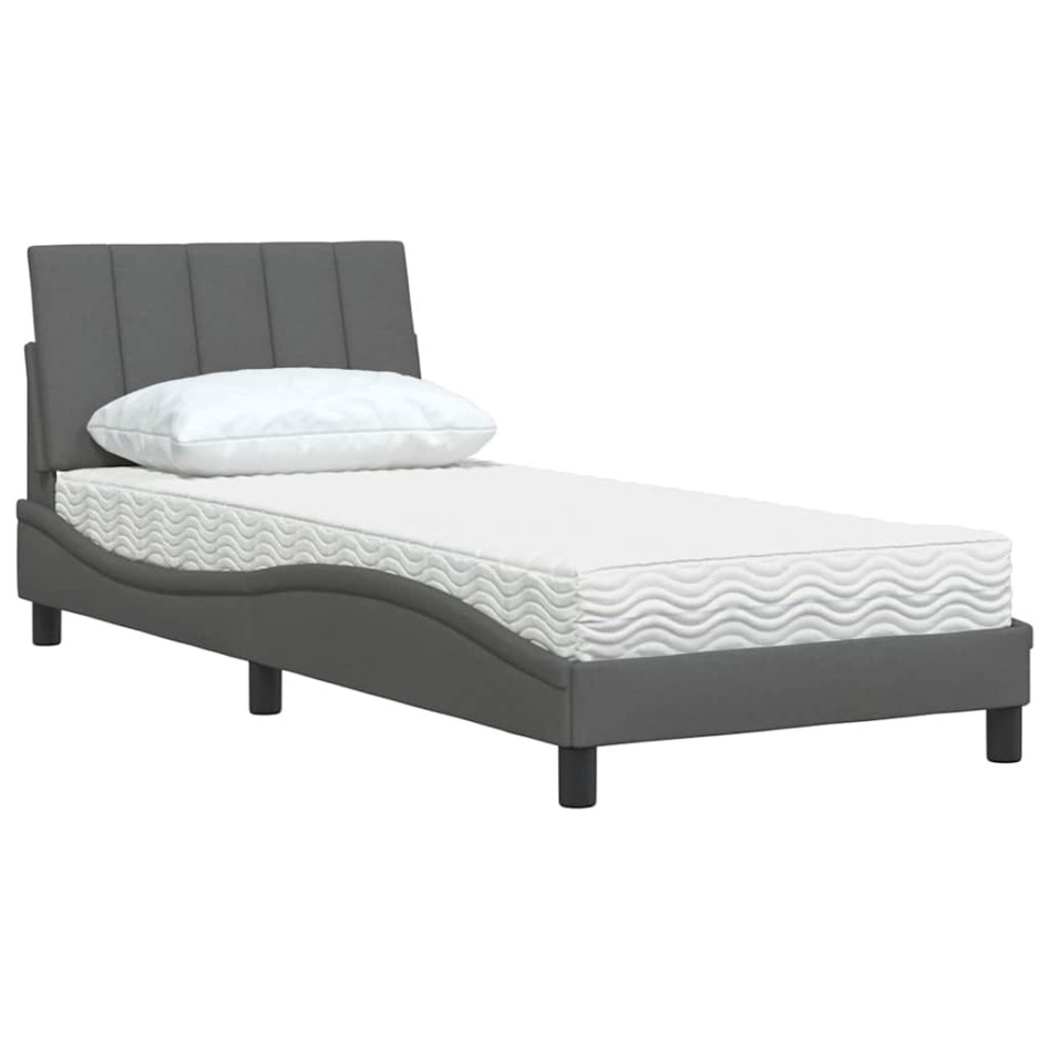 Cama con colchón tela gris oscuro 90x190