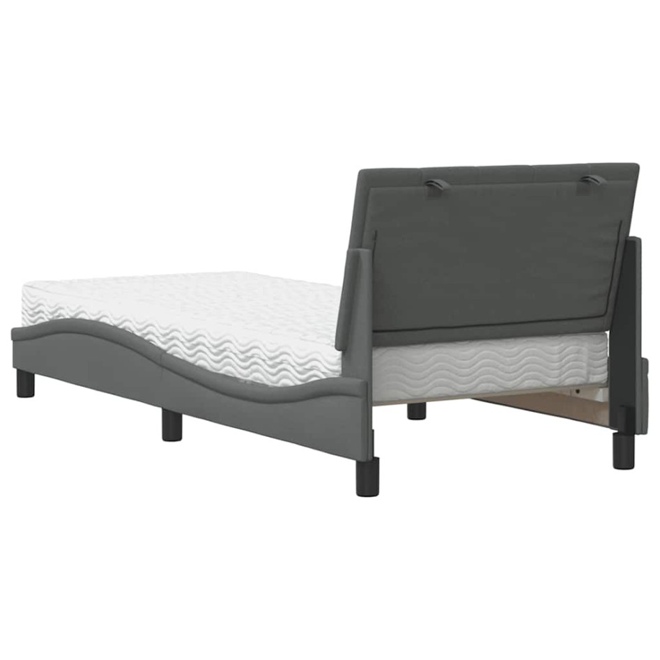 Cama con colchón tela gris oscuro 90x190