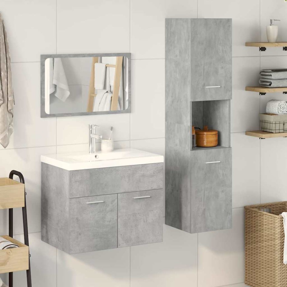 Juego muebles de baño 4 pzas madera contrachapada gris