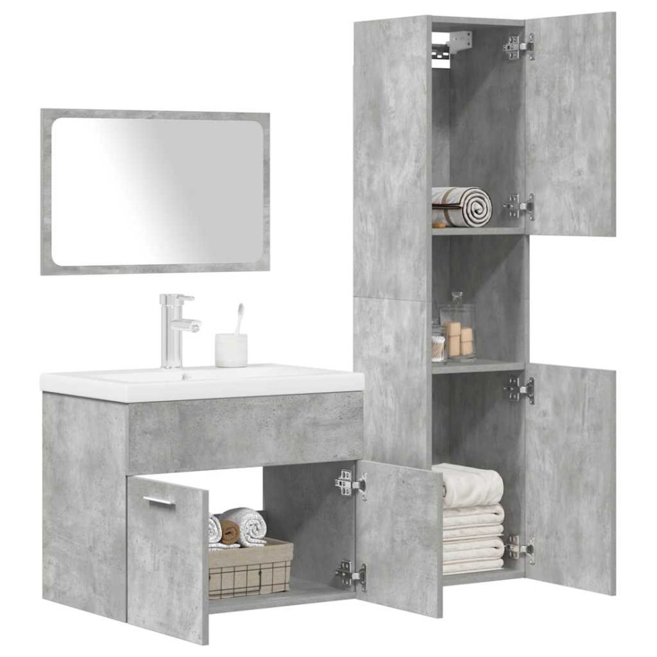 Juego muebles de baño 4 pzas madera contrachapada gris