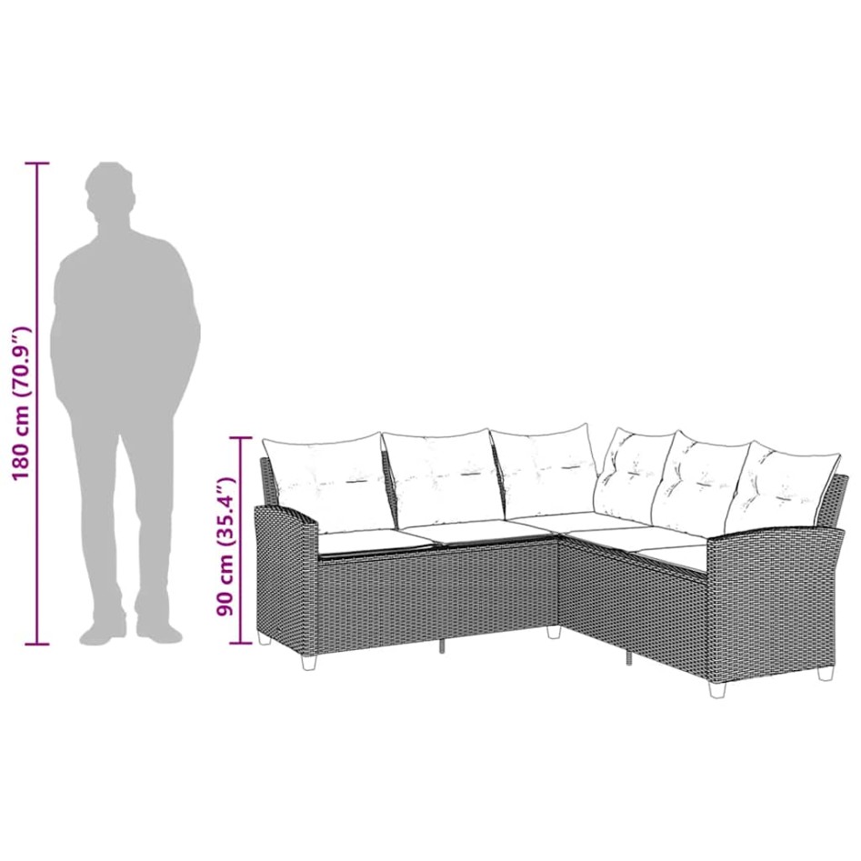 Sofá en forma de L con cojines ratán sintético