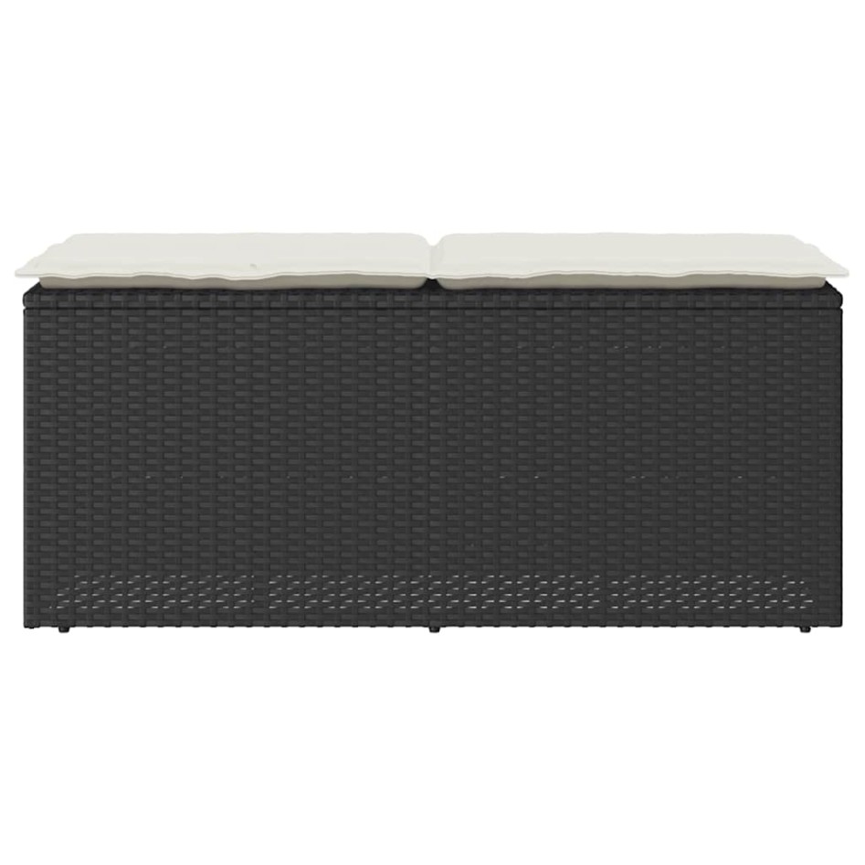 Banco de jardín con cojín ratán sintético negro 110x40x44