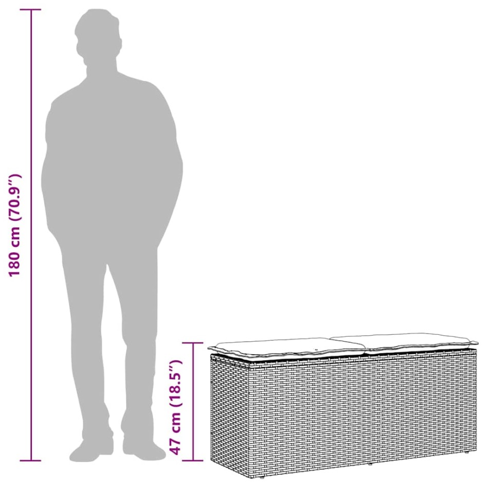 Banco de jardín con cojín ratán sintético negro 110x40x44