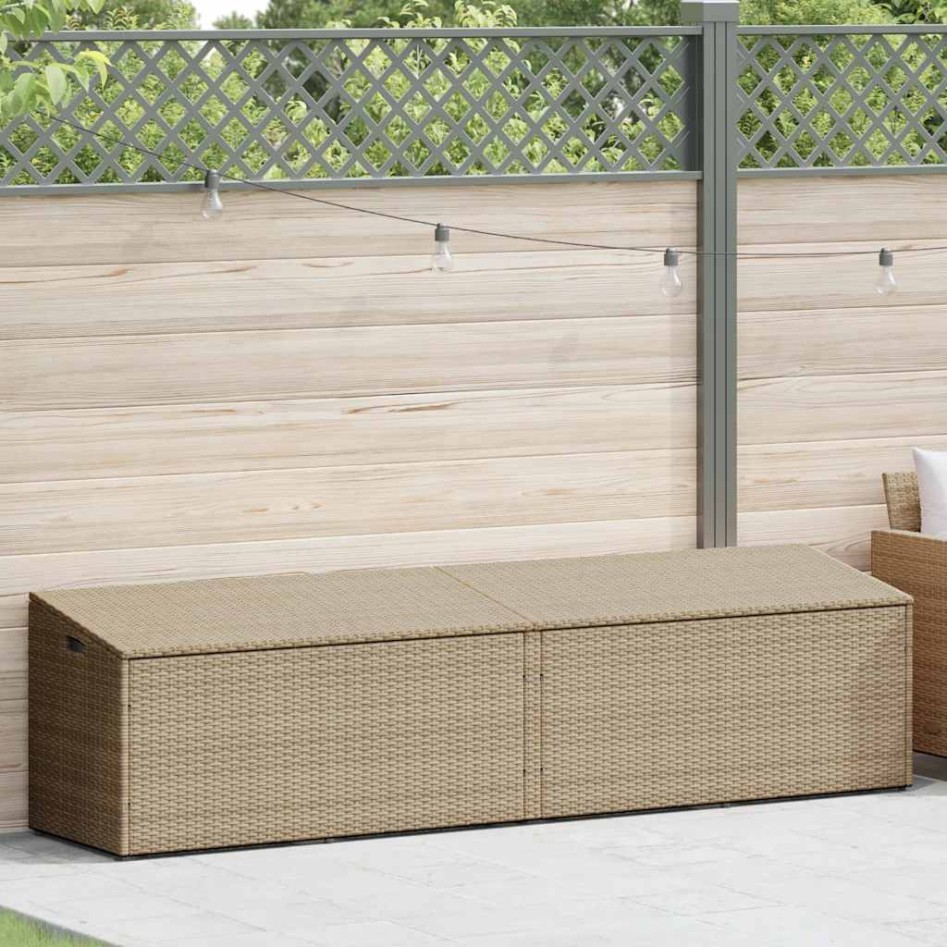 Caja de almacenaje jardín ratán beige 220x50x58