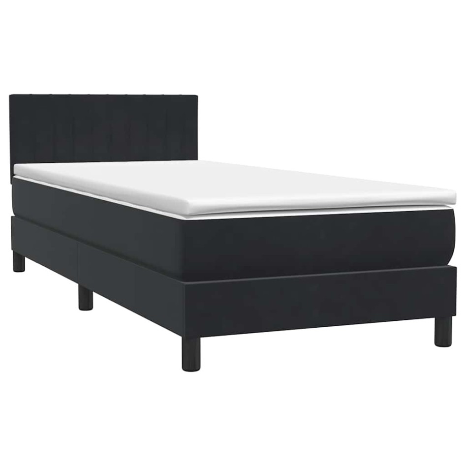 Cama box spring con colchón cuero sintético negro 90x210