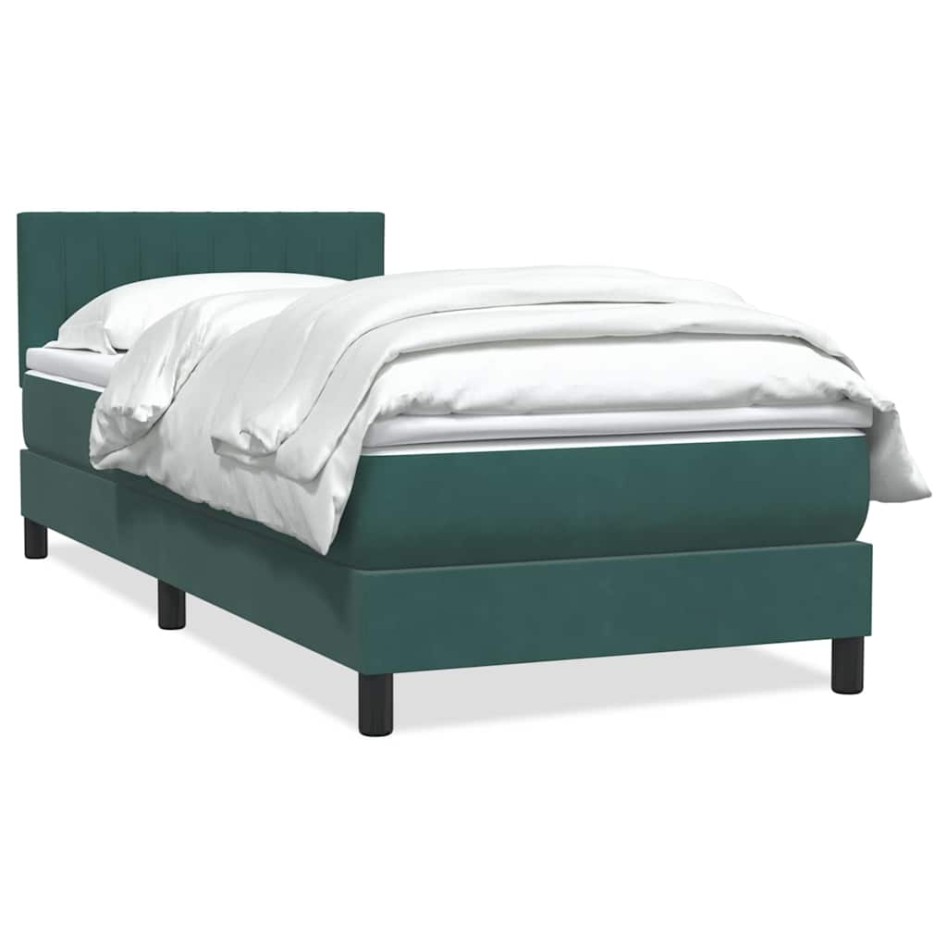 Cama box spring con colchón terciopelo verde oscuro 90x220