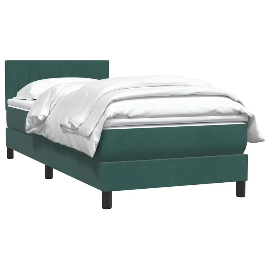 Cama box spring con colchón terciopelo verde oscuro 90x220