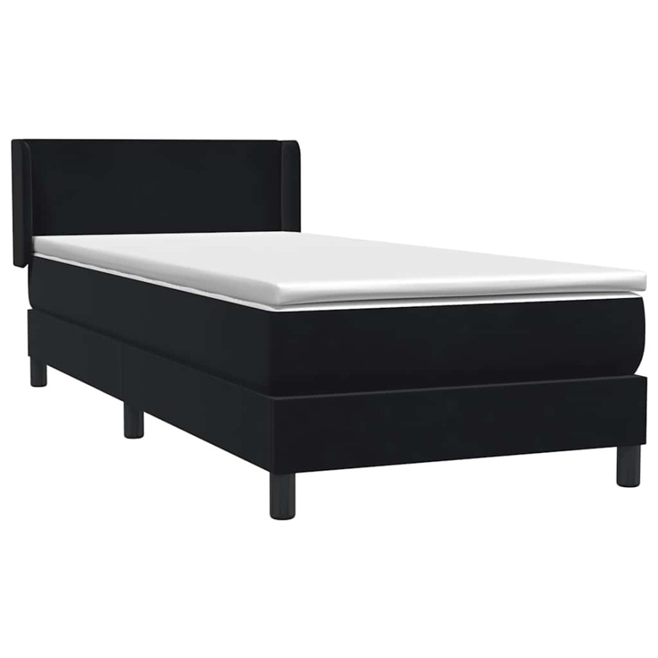 Cama box spring con colchón terciopelo negro 90x220