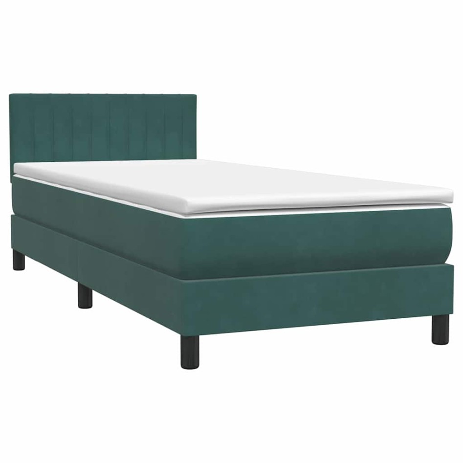 Cama box spring con colchón terciopelo verde oscuro 90x210