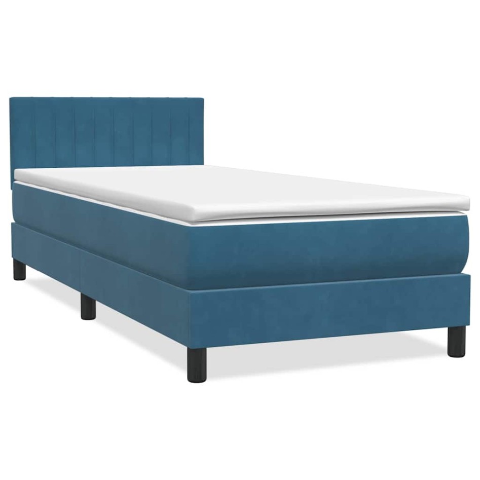 Cama box spring con colchón terciopelo azul oscuro 80x210