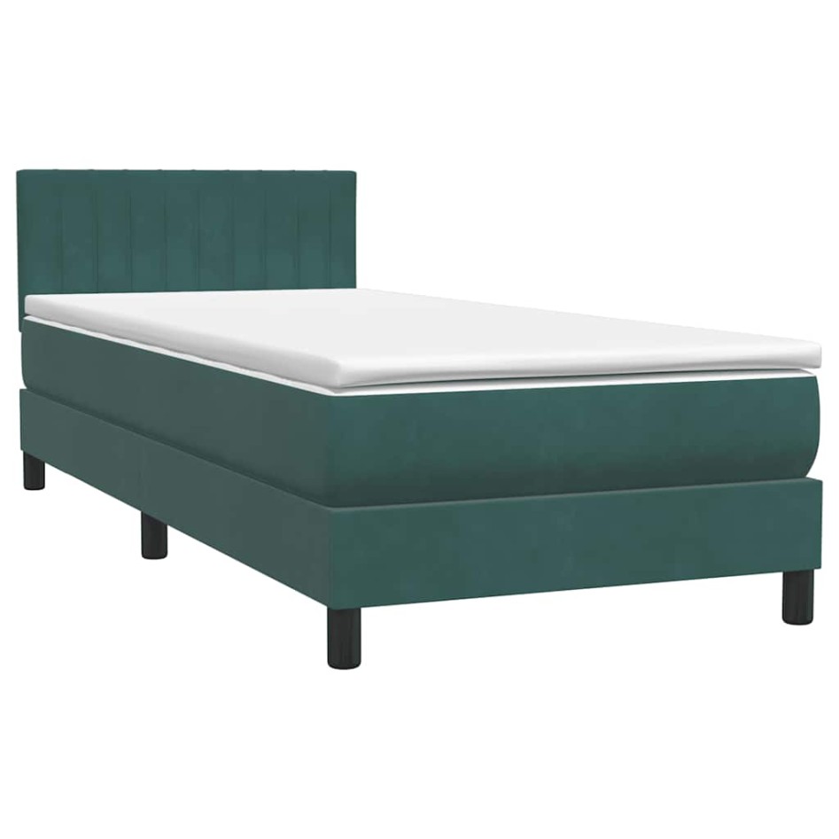Cama box spring con colchón terciopelo verde oscuro 80x220