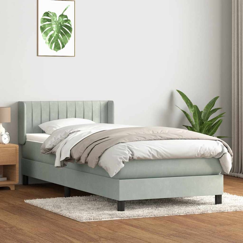 Cama box spring con colchón terciopelo gris claro 90x220