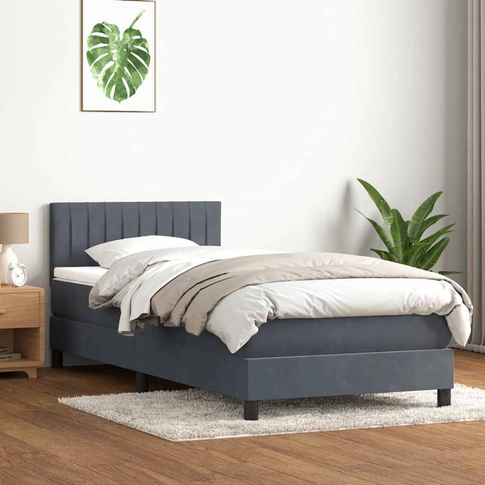 Cama box spring con colchón terciopelo gris oscuro 80x220