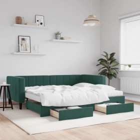 Sofá cama nido con cajones terciopelo verde oscuro 90x200