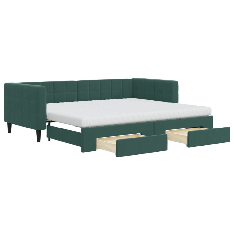 Sofá cama nido con cajones terciopelo verde oscuro 90x200