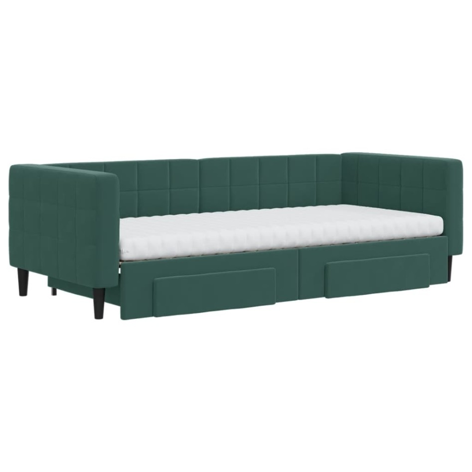 Sofá cama nido con cajones terciopelo verde oscuro 90x200