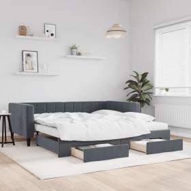 Sofá cama nido con cajones terciopelo gris oscuro 100x200