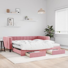 Sofá cama nido con cajones terciopelo rosa 100x200