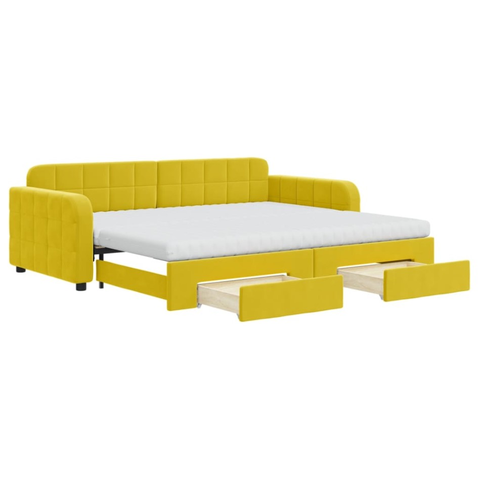 Sofá cama nido con cajones terciopelo amarillo 90x200