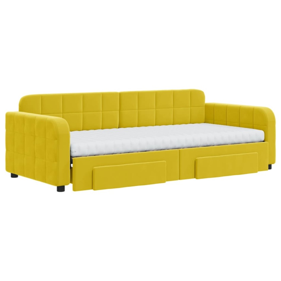 Sofá cama nido con cajones terciopelo amarillo 90x200