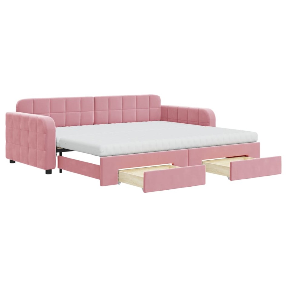 Sofá cama nido con cajones terciopelo rosa 90x200