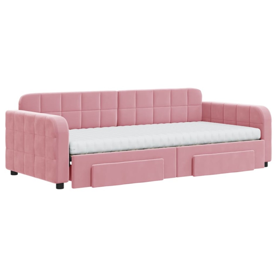 Sofá cama nido con cajones terciopelo rosa 90x200