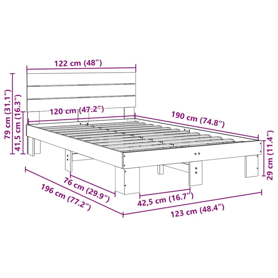Estructura de cama con cabecero sin colchón 120x190