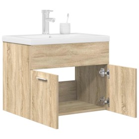 Mueble de baño con lavabo incorporado y grifo roble
