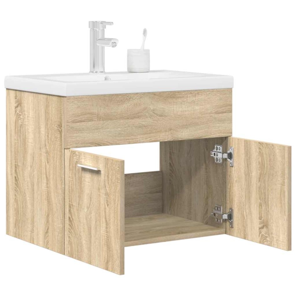 Mueble de baño con lavabo incorporado y grifo roble
