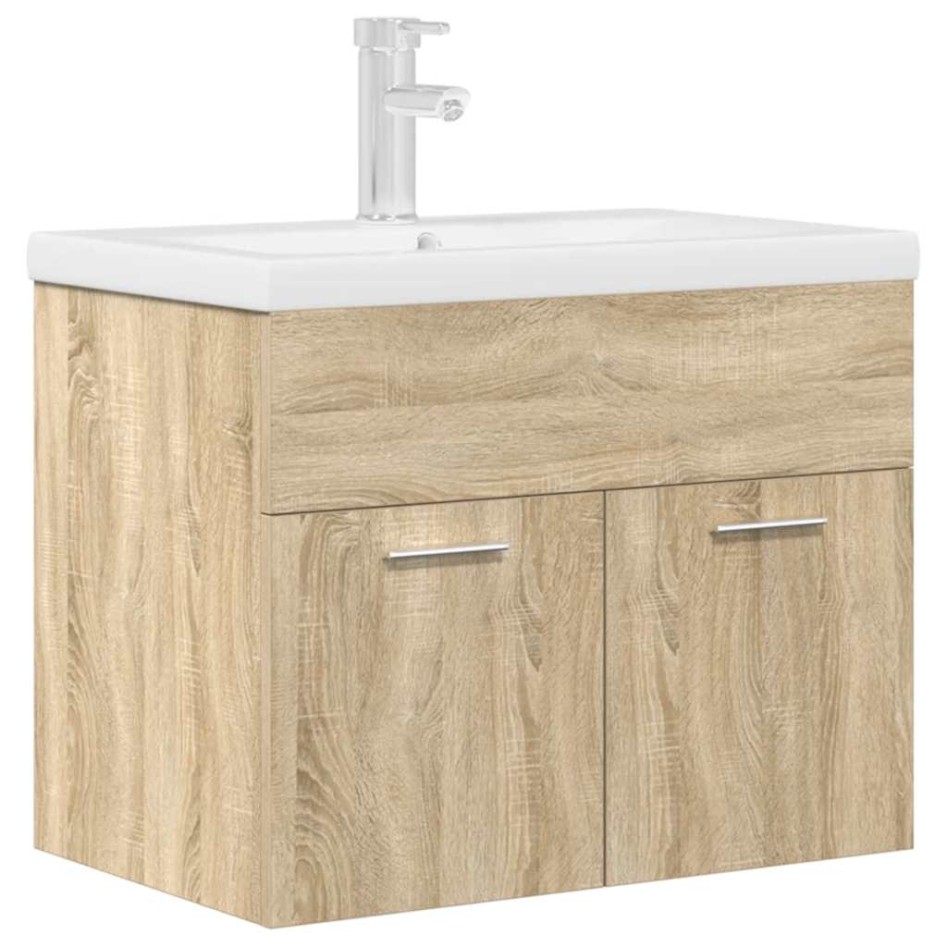 Mueble de baño con lavabo incorporado y grifo roble