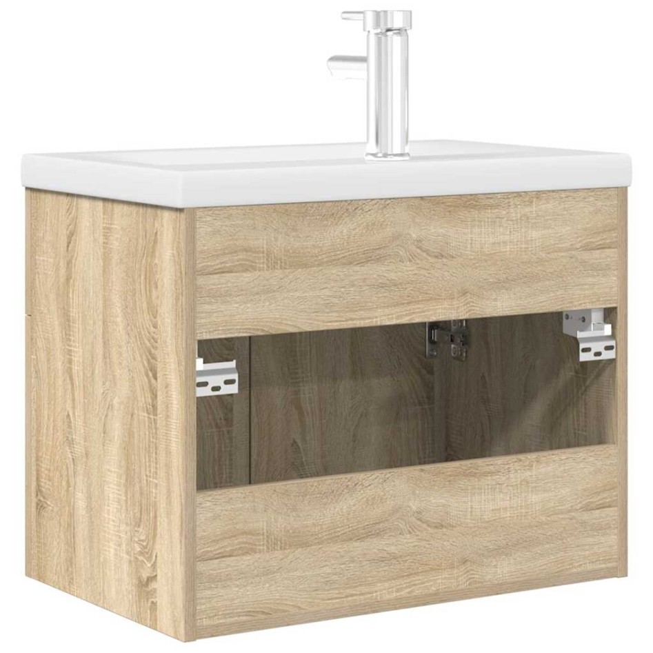 Mueble de baño con lavabo incorporado y grifo roble