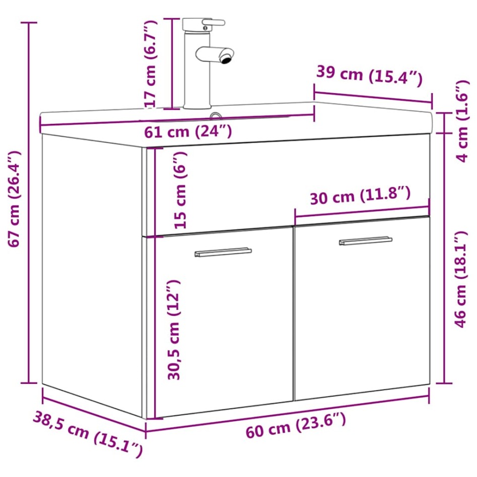 Mueble de baño con lavabo incorporado y grifo roble