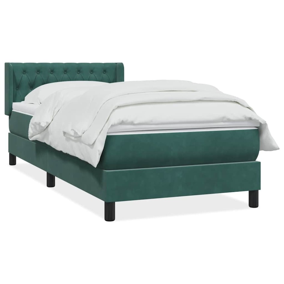 Cama box spring con colchón terciopelo verde oscuro 90x220