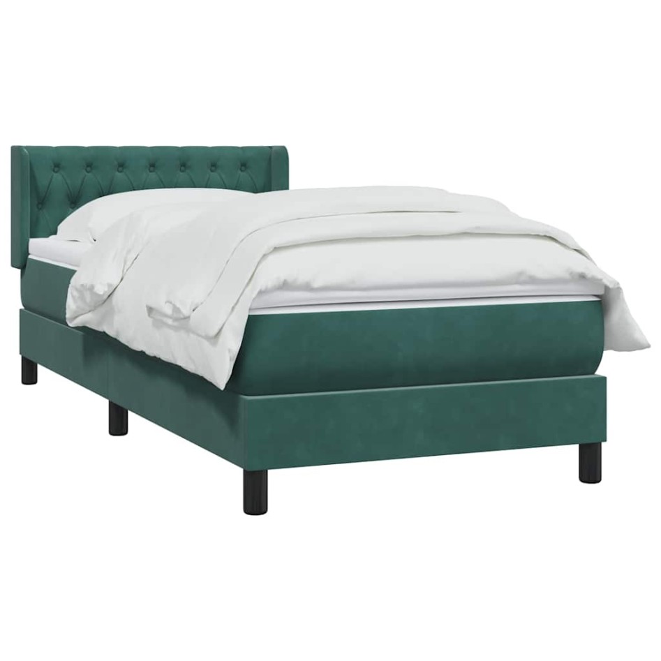 Cama box spring con colchón terciopelo verde oscuro 90x220