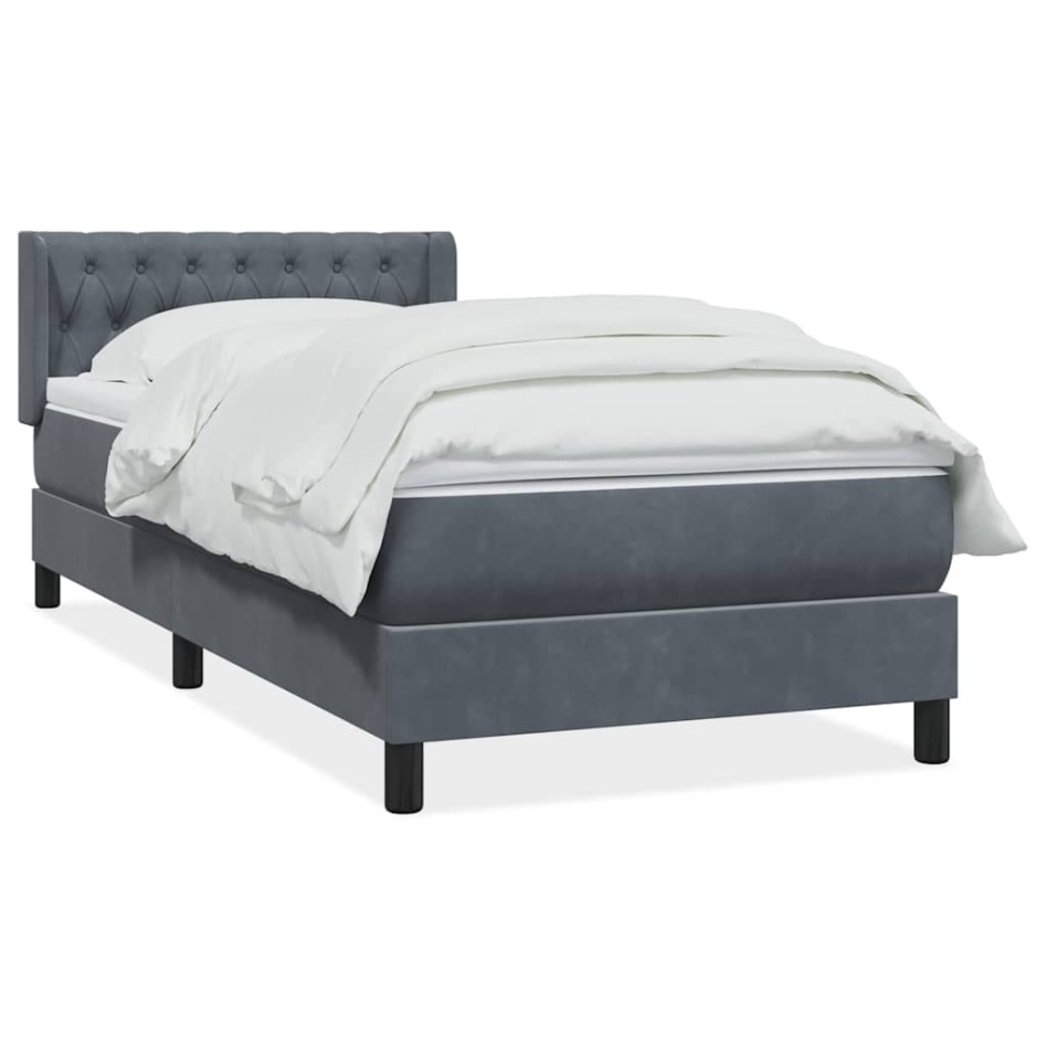 Cama box spring con colchón terciopelo gris oscuro 90x220