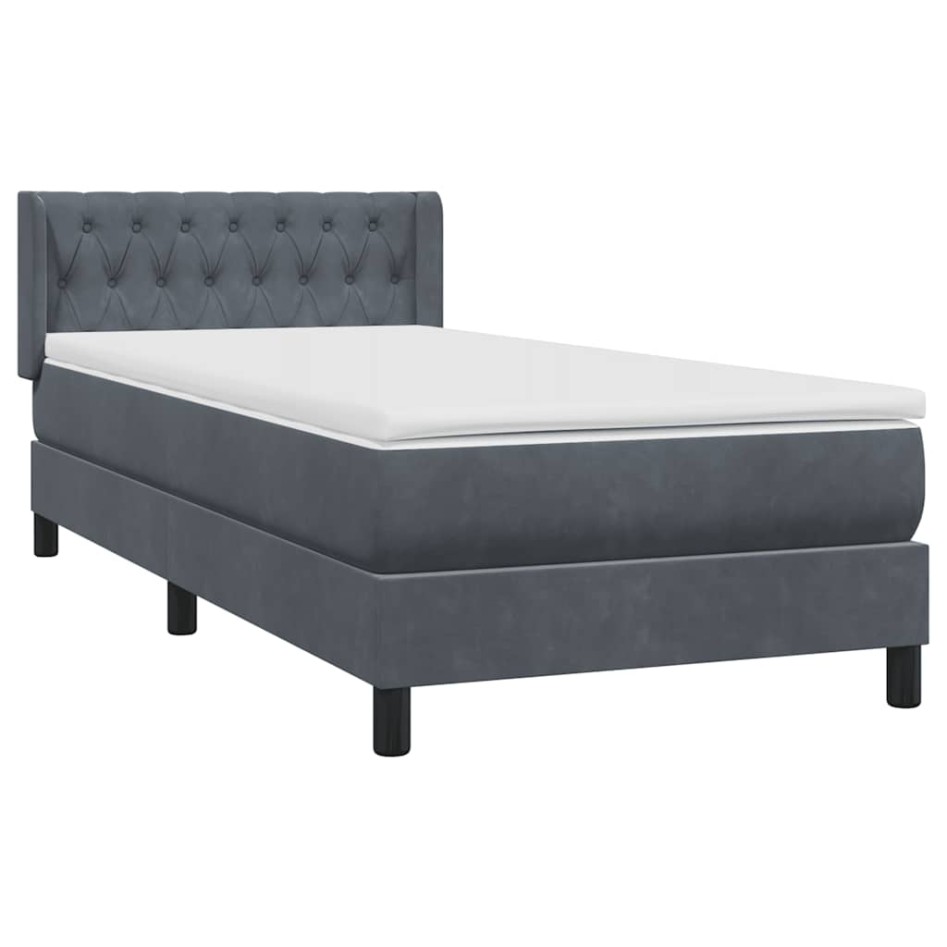 Cama box spring con colchón terciopelo gris oscuro 90x220