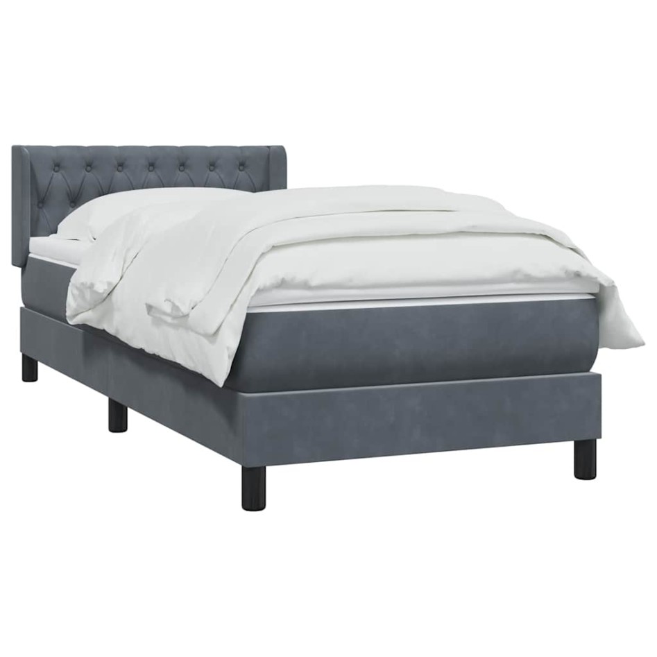Cama box spring con colchón terciopelo gris oscuro 90x220