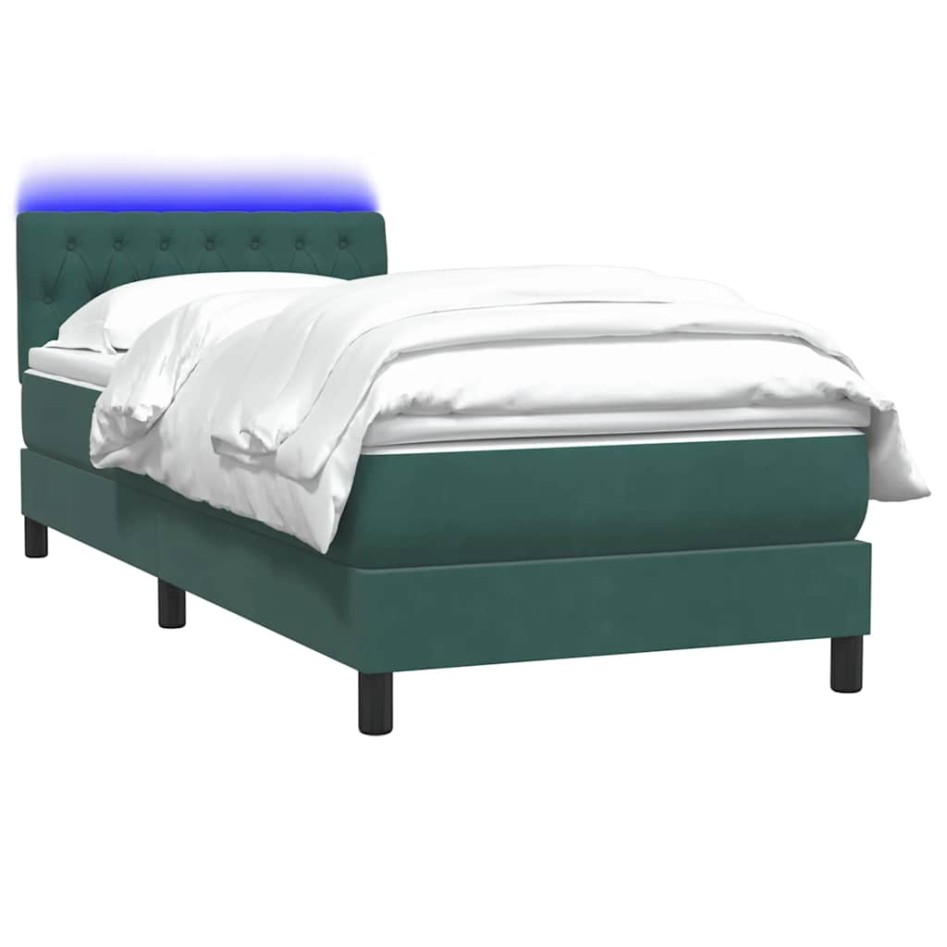 Cama box spring con colchón terciopelo verde oscuro 90x210