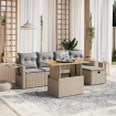 Juego de sofás jardín con cojines 6 pzas ratán sintético beige