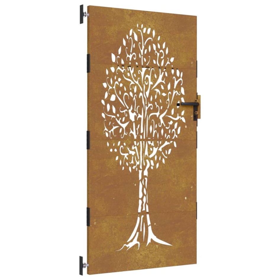 Puerta de jardín acero corten diseño árbol 85x200